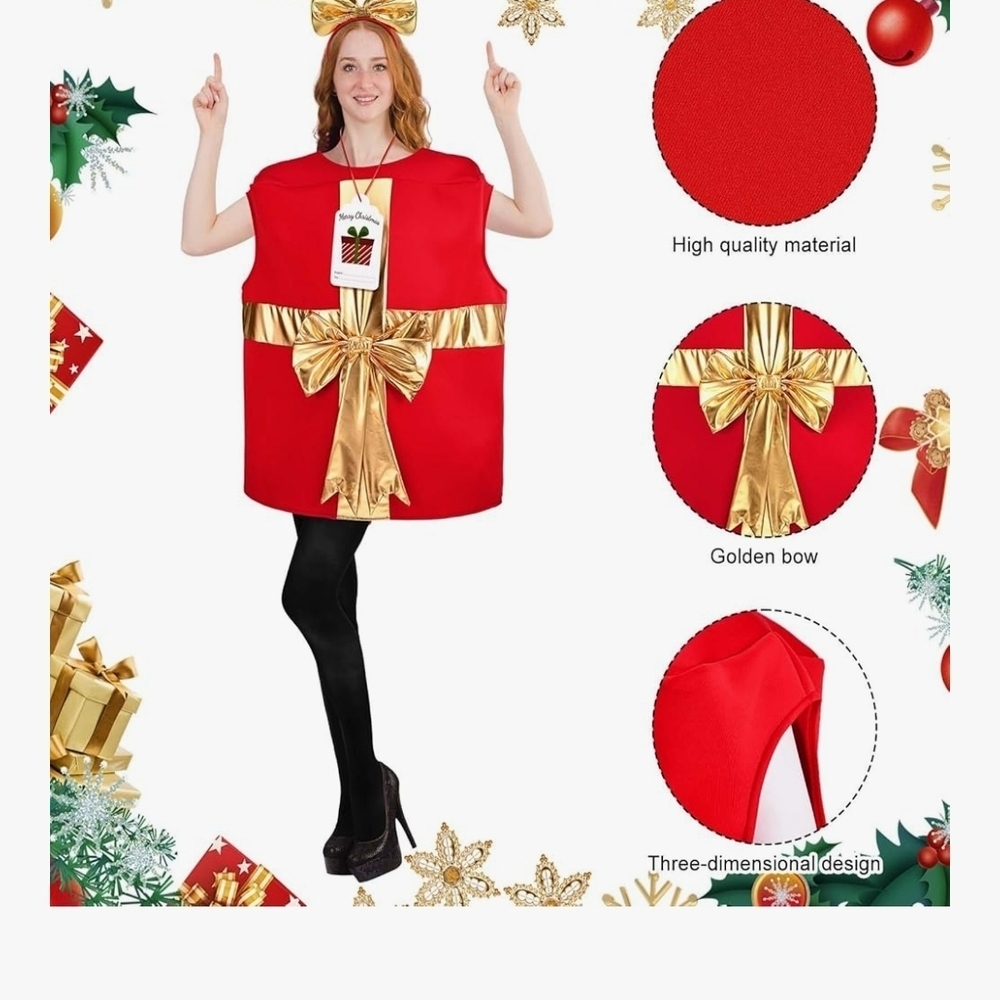 Festive Red and Gold Gift Box Costume - Picture 3 of 16